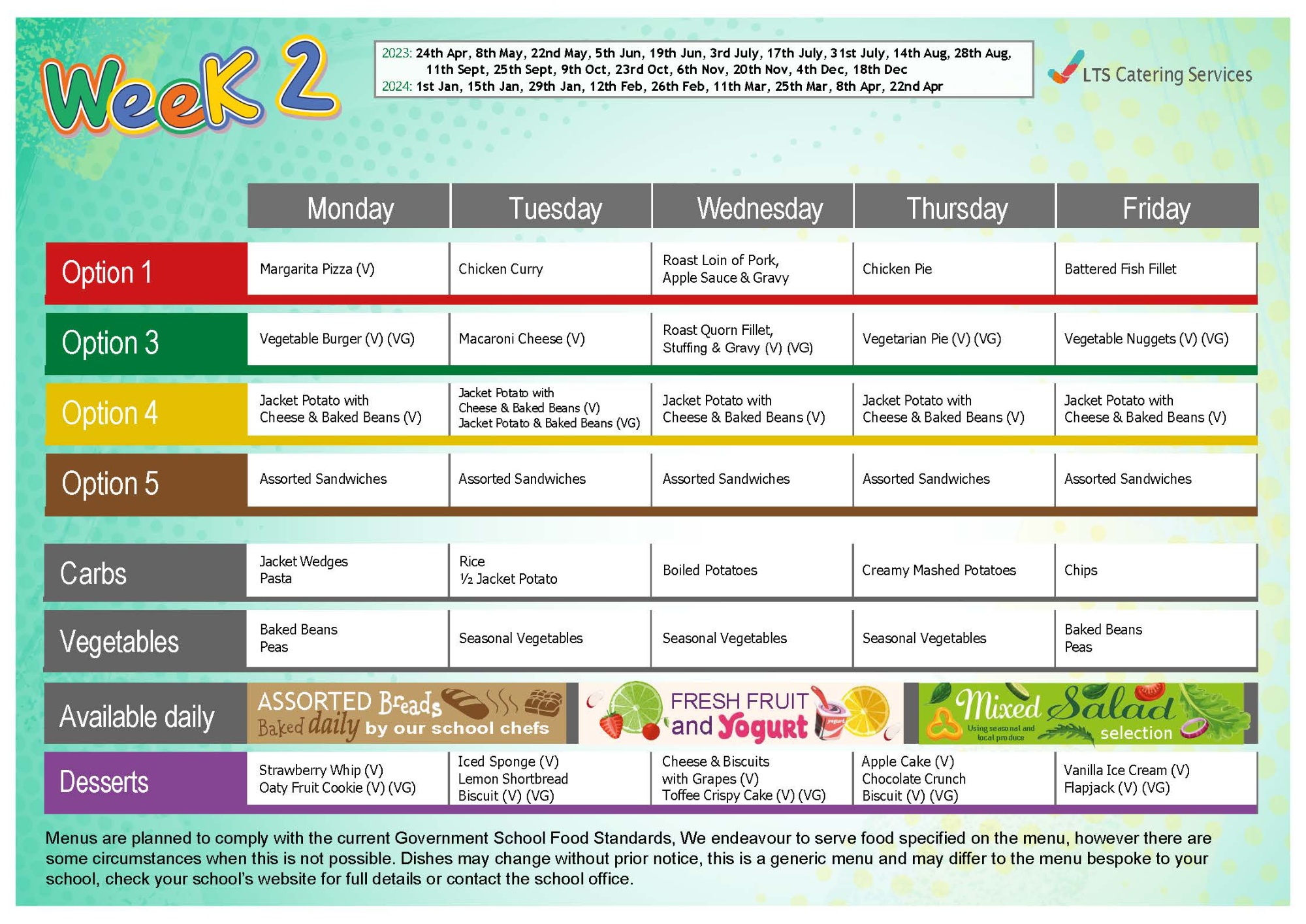 Red Hill Field Primary School - Lunch Menu