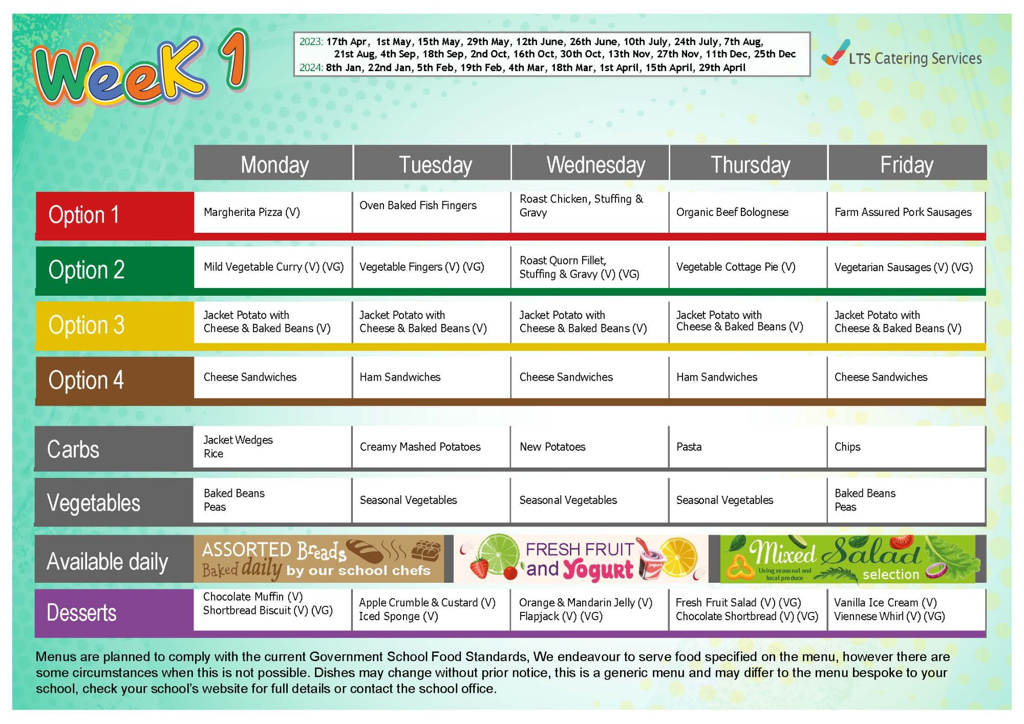 Red Hill Field Primary School - Lunch Menu